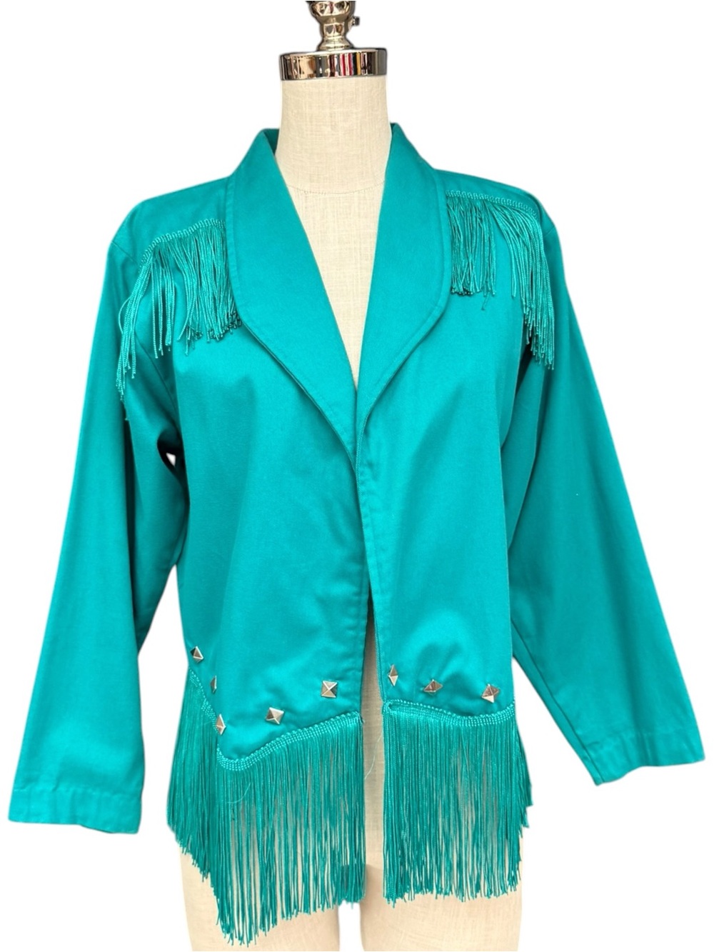 Vintage Sasha Teal Fringe Western Jacket Studded USA Medium